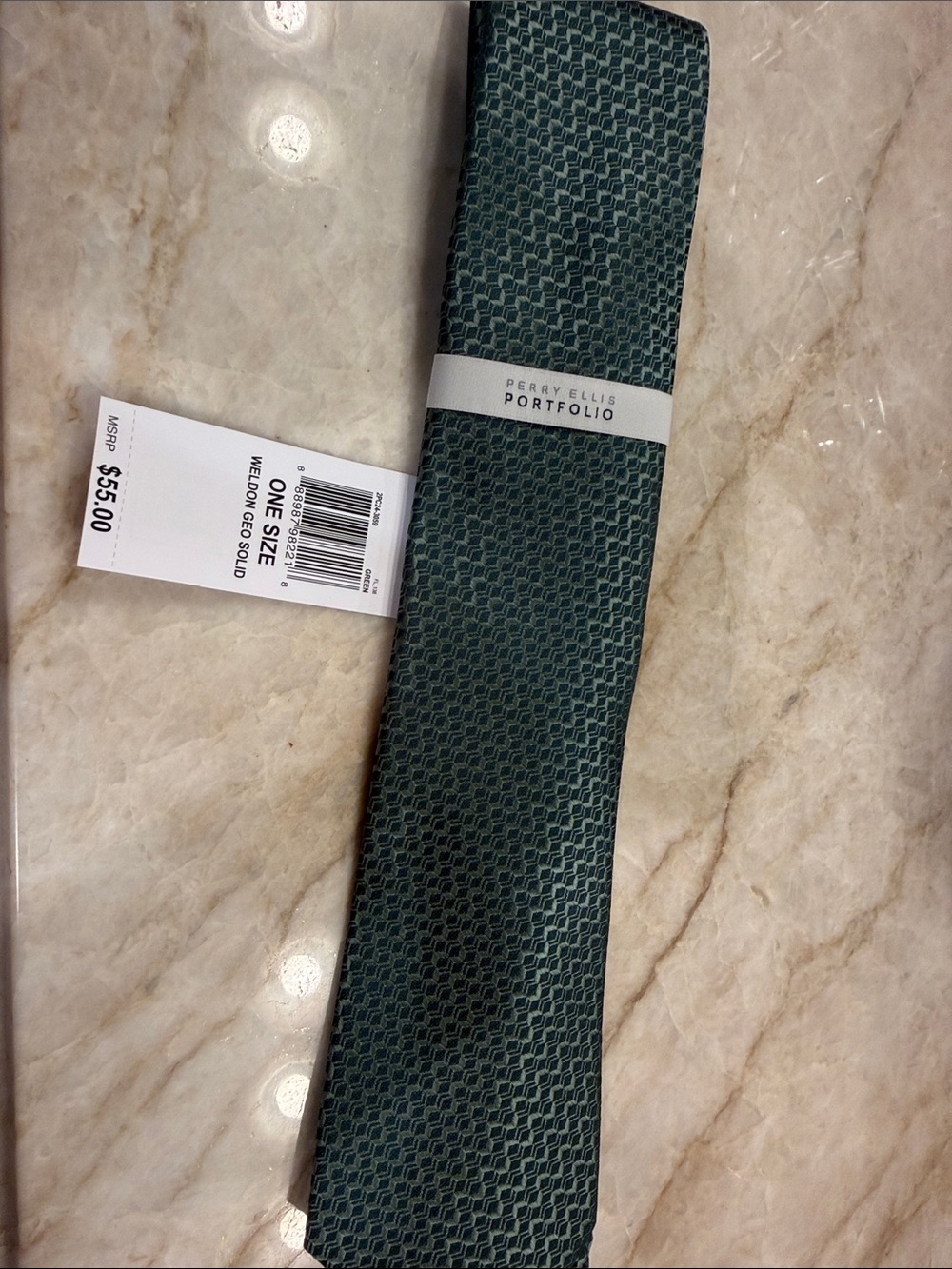 Perry Ellis Dark Green Textured Geometric Tie NWT